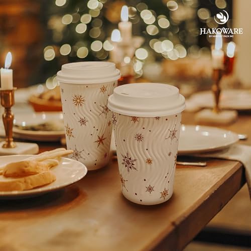16oz Christmas Disposable Coffee Cups with Lids White Snowflake Winter Togo - Image 5