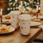 16oz Christmas Disposable Coffee Cups with Lids White Snowflake Winter Togo - Image 5