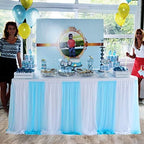Suppromo Baby Blue Table Skirt 14ft Tulle Table Cloth Cover Tutu Table Skirt for Baby Shower Boy Gender Reveal Wedding Birthday Parties Cake Dessert Buffet Banquet Table Decorations - Image 3