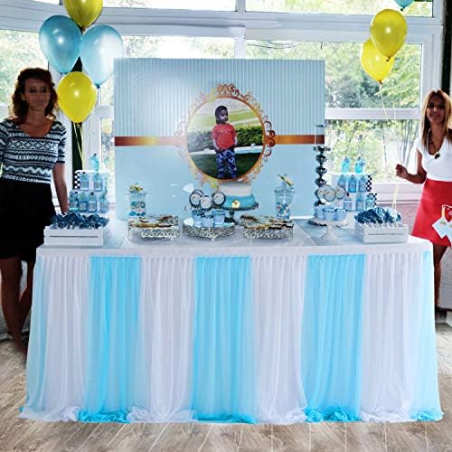 Suppromo Baby Blue Table Skirt 14ft Tulle Table Cloth Cover Tutu Table Skirt for Baby Shower Boy Gender Reveal Wedding Birthday Parties Cake Dessert Buffet Banquet Table Decorations - Image 3