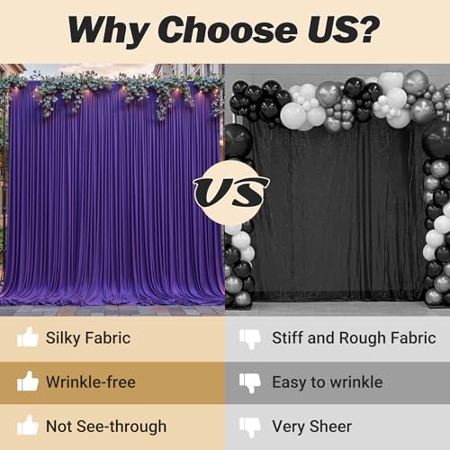 24ftx10ft Wrinkle Free Purple Backdrop Curtain - 10 Feet Photography Backdrop Drapes, Silky Polyester Back Drop Cloth for Wedding Baby Shower Balloon Arch Background - Image 7