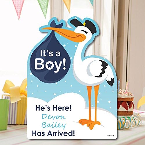 Big Dot of Happiness Custom Boy Special Delivery - Baby Arrival Sign - Blue It's A Boy Stork Personalized Baby Announcement & Welcome Yard Sign - Image 5