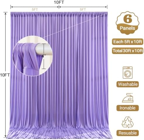 30x10FT Backdrop Curtains with Rod Pockets - Wrinkle Free Photo Stage Backdrop 6 Panels Curtains Drapes for Photography Wedding Party Baby Shower Decorations (Lavender) - Image 5