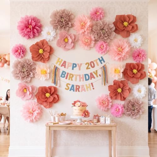 Cholemy 24 Pcs Tissue Paper Flowers, Crepe Paper Flowers Decorations 8" 10" 12" for Wedding Party Baby Bridal Shower Carnival Party Birthday Nursery Wall Decor (Dusty Pink，Peach) - Image 3