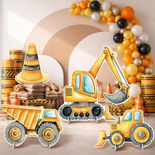 4 Pcs Construction Party Decoration Large 23.62 Inch Construction Cardboard Cutout, Truck Themed Birthday Decorations Photobooth Props Backdrop Yard Signs for Lawn Garden Classroom Decor by Unknown