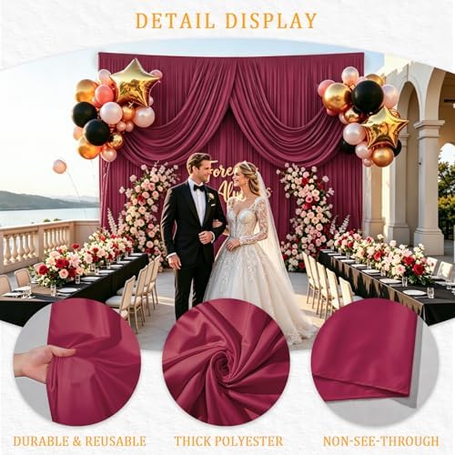 Gallety Red Backdrop Curtain for Wedding, Polyester Photo Backdrop Drapes - 40FT x 10FT Cloth Backdrop Curtain for Celebration,Stage, Social Events, Graduation,Engagement Party Decorations - Image 3