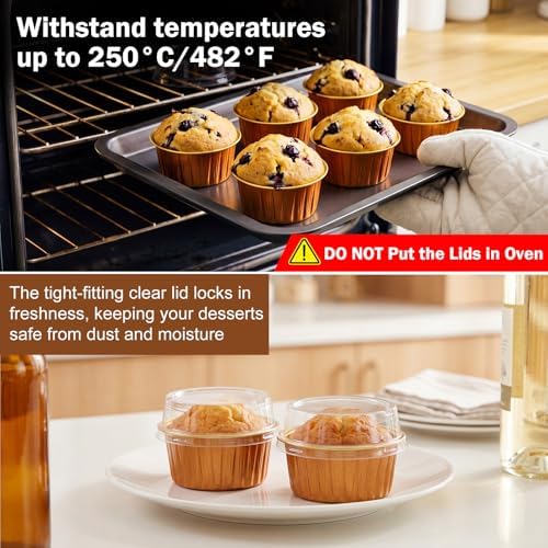 200 Pack Aluminum Cupcake Liners with Lids,Bronze Gold,Plain - Image 5