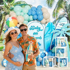 Party Inspo Baby on Board Baby Shower Decorations - 122Pcs Surf Theme Party Supplies for Boys with Backdrop, Tablecloth, Balloon Boxes and Ocean Blue Garland Kit - Image 6