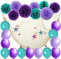 Kubert Mermaid Party Decorations/Under the Sea Party Teal Lavender Purple Tissue Paper Pom Pom Latex Balloons Fish Net with Shells and Mermaid Birthday Decor Baby Shower Decorations (White) by Unknown