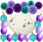 Kubert Mermaid Party Decorations/Under the Sea Party Teal Lavender Purple Tissue Paper Pom Pom Latex Balloons Fish Net with Shells and Mermaid Birthday Decor Baby Shower Decorations (White) by Unknown