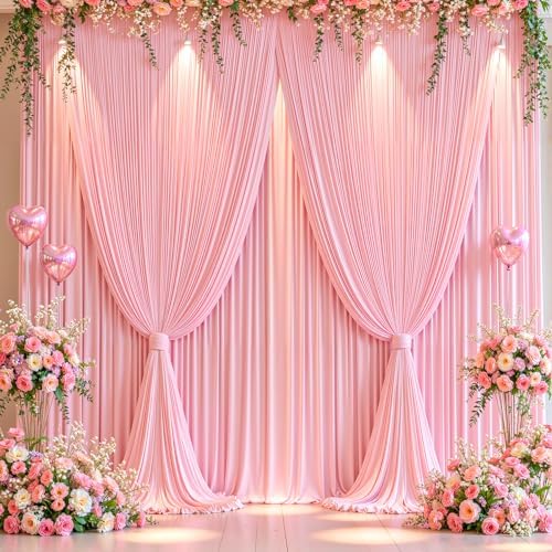 20x12ft Pink Backdrop Curtain Panels for Parties - Wrinkle Free Polyester Photo Curtain Backdrop Wedding Back Drop Fabric Drapes for Party Decorations Background for Photography - Image 2