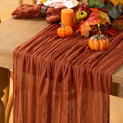 Fall Table Runner Terracotta Thanksgiving Cheesecloth Table Runner, 8 Pack by MLMC