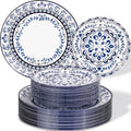 Hioasis Blue Plastic Plates, Floral Disposable Plates, 60 Pcs for 30 Guests by Hioasis