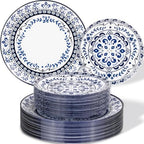 Hioasis Blue Plastic Plates, Floral Disposable Plates, 60 Pcs for 30 Guests by Hioasis