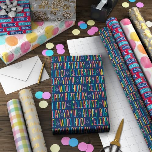 Hallmark Wrapping Paper Rolls for All Occasions (Birthday, Plaid, Flowers) - Image 2
