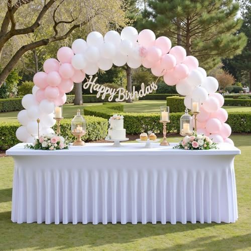 2 pk White Spandex Table Cloth Rectangle 8ft with Ruffle Skirt,Wrinkle Free High-Stretch Fitted Tablecloths for 8 Foot Rectangle Tables,Elastic Spandex Table Covers 8 ft for Parties Weddings Banquet - Image 6