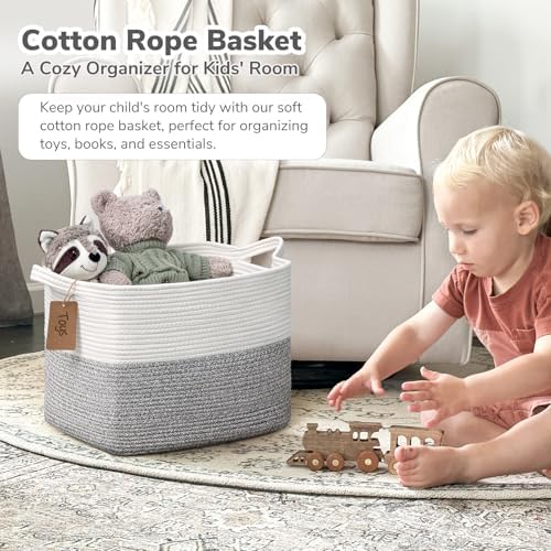 Goodpick 50L Large Woven Rope Storage Basket with Handles, Light Gray - Image 2