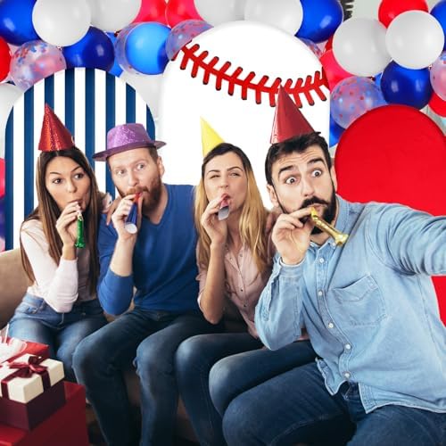 Foilswirl Baseball Theme Photo Background 4ft 5ft 6ft Spandex Arch Backdrop Cover for Photography Studio, Red Blue White Sports Backdrop for Photo Shoot Props - Image 5