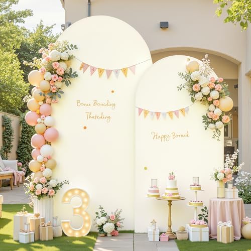 Ivory Arch Backdrop Cover Set of 2 Cream Arch Cover 7.2 and 6ft Wedding Arch Cover Stretchy Backdrop - Image 2