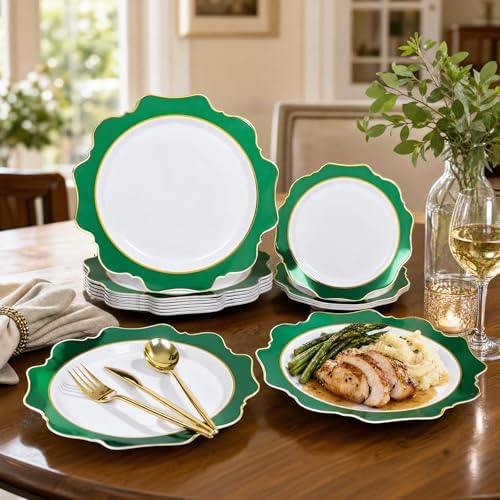 WDF 100PCS Green Plates Disposable - Heavy Duty Green Plates - 50 Guests Green Plastic Plate for Sping/Wedding/Birthday/Party - Image 5