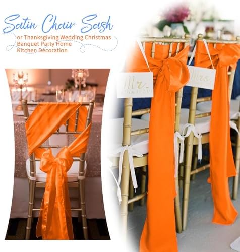 60 PCS Orange Satin Chair Sashes, 7 x 108 Inch - Image 6