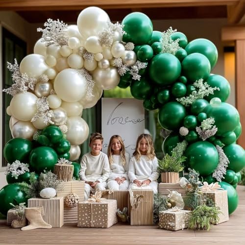 Graduation Balloon Garland Double Stuffed Dark Green Pearl White Sand Balloons Different Sizes Latex Emerald Green Balloon Arch Kit for Birthday Baby Shower Christmas Safari Party decorations by DOUBLELAYERBALLOON
