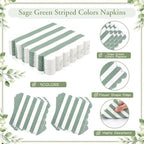 Mimorou 175 Pcs Sage Green and White Striped Party Tableware for 25 - Image 5