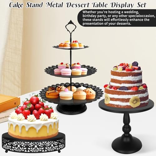 Fivenl 8 Pcs Cake Stand Black Metal Dessert Table Display Set, 3-Tier Cupcake Stand, Cake Display Tower and Cookie Tray Rack Serving Tray for Birthday Party, Weddings, Baby Shower (Black) - Image 4
