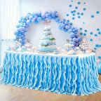 Partisky Ocean Blue Tulle Tutu Ruffle Curly Willow Table Skirt for Rectangle Table 14ft,Under The Sea Baby Shark Themed Table Cloth for Boys Girls Birthday Party or Baby Shower - Image 3