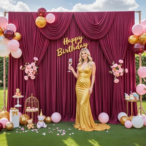50ft x 12ft Burgundy Backdrop Curtains Wrinkle Free Backdrop Curtain for Wedding Parties Maroon Fabric Backdrops Drapes Back Drop Cloth Bridal Shower Stage Curtains Wedding Decorations for Reception - Image 3