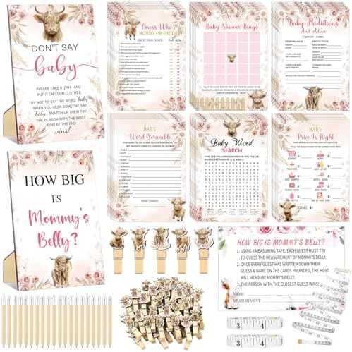 Funnymoom 426 Pcs Highland Cow Baby Shower Games Set, 8 Activities by Funnymoom