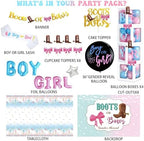 Boots or Bows Gender Reveal Decorations, Baby Boy or Girl Party Decor Backdrop Balloon Garland Banner Tablecloth Cake Cupcake Topper Box Sash Pink Blue - Image 2