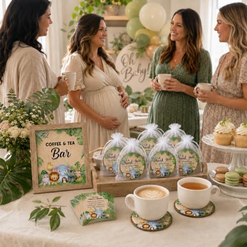 Cinrobiye 50 Set Safari Baby Shower Favor Set, Jungle Animal Cork Drink Coasters with Thank You Cards, Baby Shower Guest Favors, Safari Baby Shower Decorations, Gender Neutral Party Supplies - Image 6