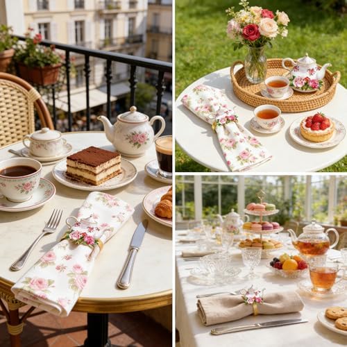 50 PCS Vintage Floral Teapot Napkin Ring Vintage Teapot Napkin Holder Tea Party Table Decor for Floral Theme Tea Party Birthday Wedding Bridal Shower Supply - Image 5