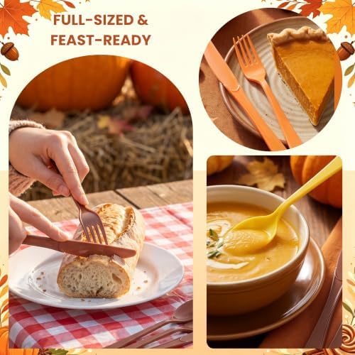 300Pcs Fall Color Plastic Silverware Set, Disposable Forks Spoons Knives - Image 4