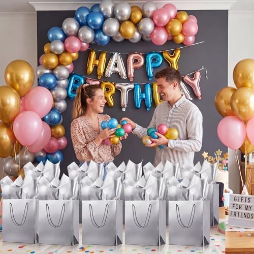 TaoBary 24 Pack Silver Gift Bags with Tissue Paper, 9''x8''x4'' Metallic Paper Bags with Handles, Medium Size for Wedding, Birthday, Baby Shower Party Favors - Image 6