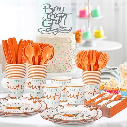 Dandat 350 Pcs Baby Shower Set, Little Cutie, Orange - Image 3