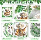 Funnymoom 400 Pcs Safari Happy Birthday Party Supplies for 50 Guests Jungle Animals Paper Plates and Napkins Knives Spoon Fork Cup Wild Animals Lion Tiger Dinner Sets for Zoo Birthday Party - Image 3