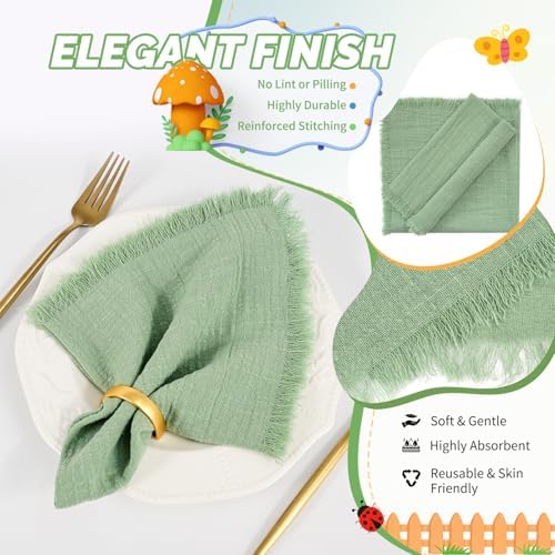 Showgeous 30 Pack Sage Green Cloth Napkins with Fringe, 16x16 inch - Image 3