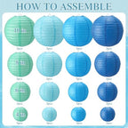Treela 48 Pcs Paper Lanterns Party Decorations Round, Blue Series - Image 3