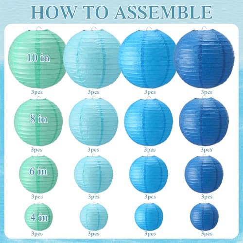 Treela 48 Pcs Paper Lanterns Party Decorations Round, Blue Series - Image 3