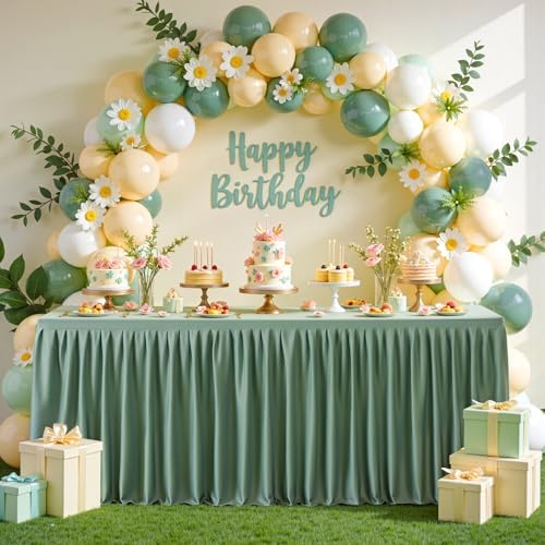 Wish Care Sage Green Table Clothes for Rectangle Tables 6ft, Wrinkle Resistant Fitted Table Cloth with Pleated Ruffle Skirts for Banquet Wedding Baby Shower Folding Tables - Image 5