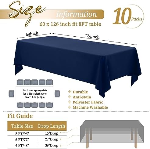 Showgeous 60x126 Inch Navy Blue Rectangle Tablecloth 10 Pack Fit 7FT Table - Image 2
