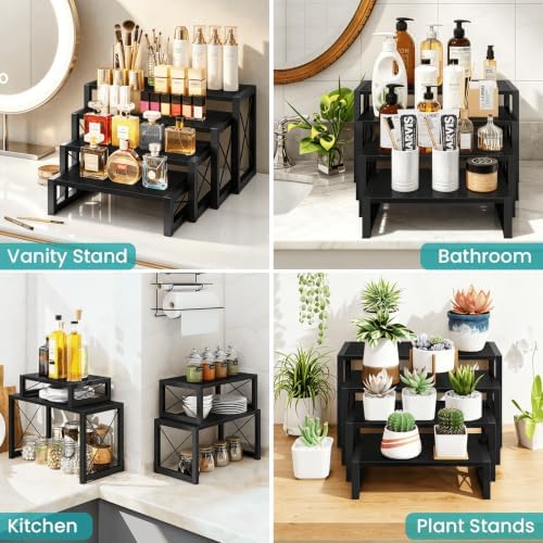 ELITEROO Wooden Risers Display Stands, 4 Tier Cupcake and Dessert Display Stand, Nesting Riser for Buffet Table for Cup Cake, Food, Collectibles, and Market Vendor Events Retail Shelf Organizer, Black - Image 4