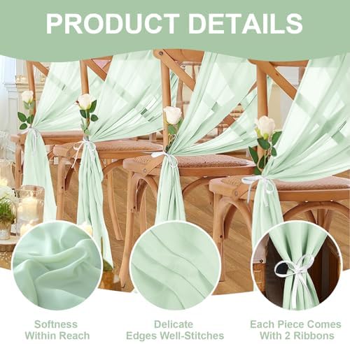 10 Pack 10ft Sage Green Chiffon Table Runners Wedding Table Runner Sheer Romantic Tulle Table Runner for Christmas Wedding Bridal Tea Party Baby Shower Birthday Party Table Decorations(120 x 12 in) - Image 3