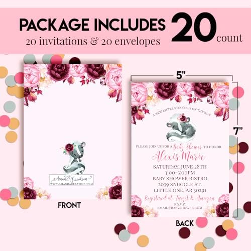 Amanda Creation Custom Baby Shower Invites Skunk Girl Baby Shower Invitations 20 5x7 Custom Personalized Invites With Envelopes - Image 4