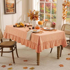 Romanstile Fall Gingham Ruffled Tablecloth Rectangle, 60 x 102 Inch Orange - Image 2