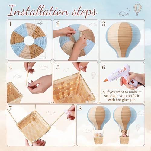 Meooeck 8 Sets Blue Brown Hot Air Balloon Table Centerpieces Decor - Image 4