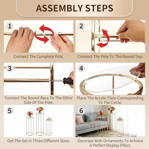 Takywep 3-Tier Golden Metal Dessert Stand with Acrylic Trays, Adjustable Heights 100/80/60cm, Multi Layer Cake Display Holder for Wedding Birthday Party Baby Shower Events - Image 3