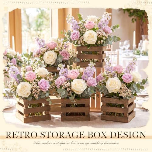6 Pcs Wooden Vase for Centerpieces Vintage Wood Storage Crates Boxes Design Farmhouse Decorative Wedding Flower Baskets Table Centerpieces Woodland Party for Baby Shower Art Craft (Retro) - Image 4
